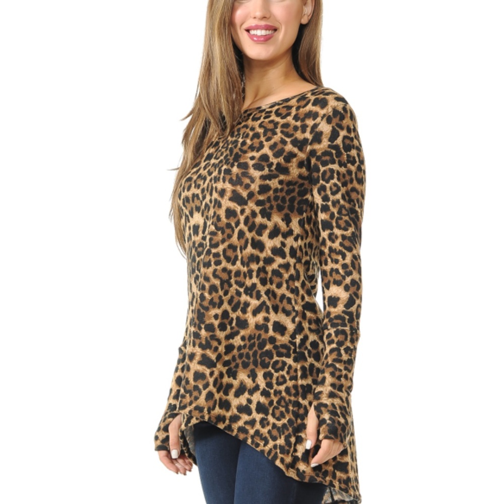 Animal Print High-Lo/W Thumb Hole Tunic